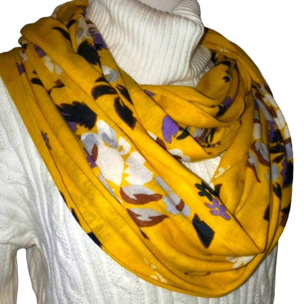 🔥Anthropologie Porridge Mustard/‎ Brown/Cream/ Lavender Floral Infinity Scarf